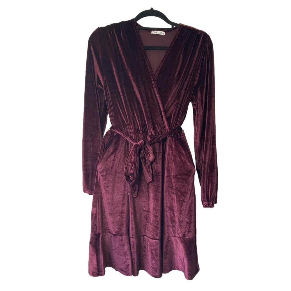 Dex Ruffle Hem Velvet Wrap Dress